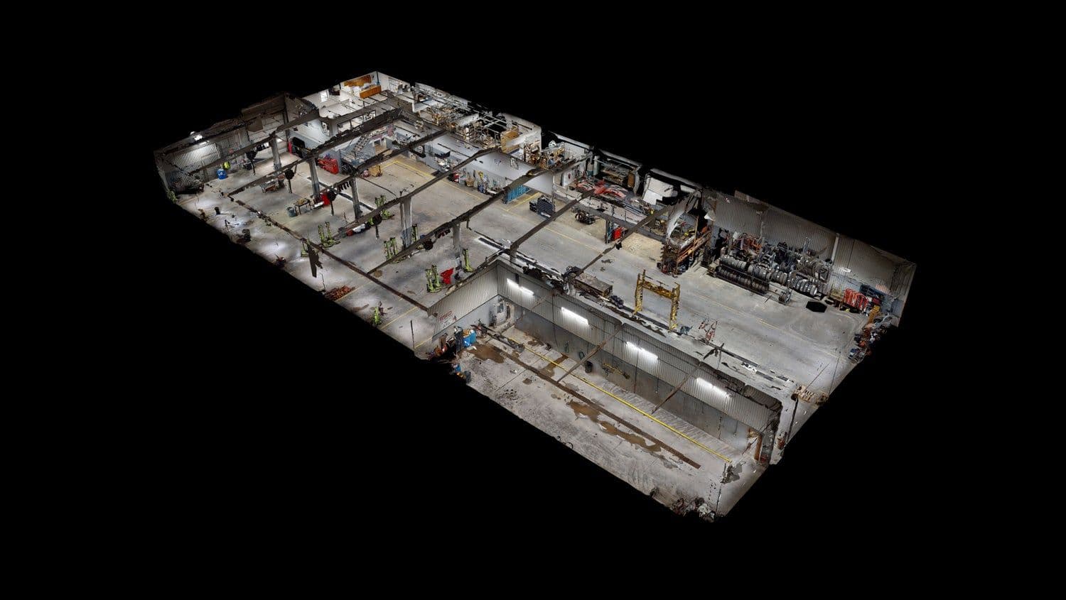 3D dollhouse view of a DeCarolis truck and trailer shop